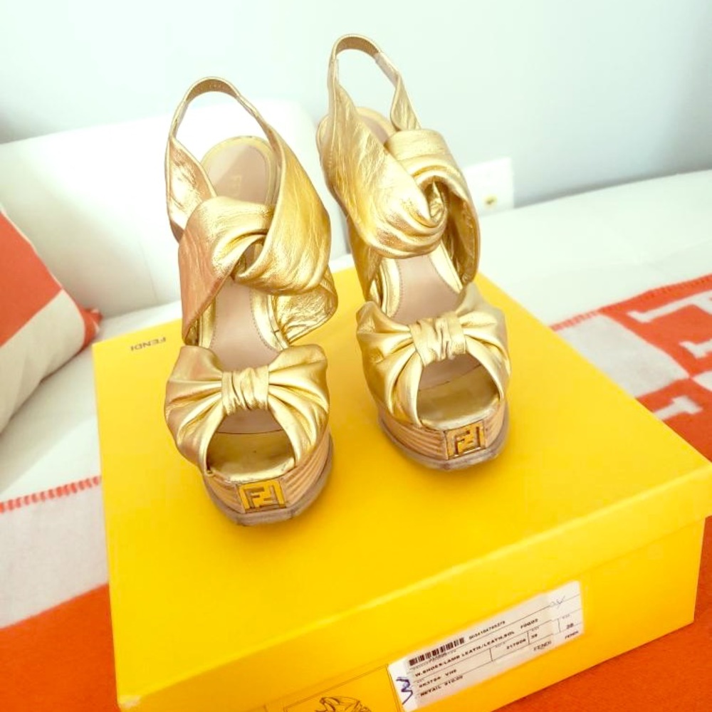 Gold leather fendi heels